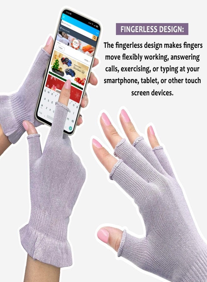 MIG4U Fingerless Moisturizing Gloves, Half Finger Touchscreen Beauty Glove for Eczema, SPA, Dry Hands, Skin Treatment, Summer Sun UV Protection, Pale Purple, 1 Pairs S/M - Image 3